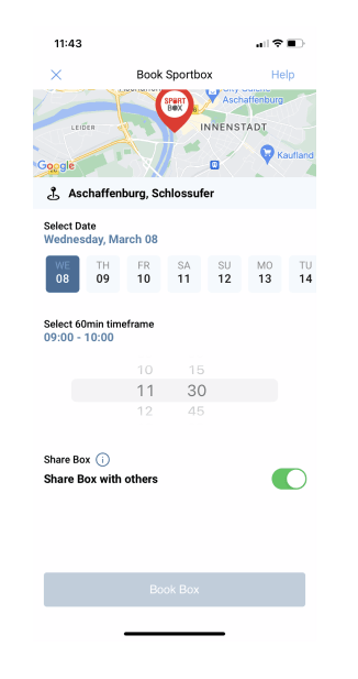 Ein Screenshot aus der App beim Buchungsvorgang